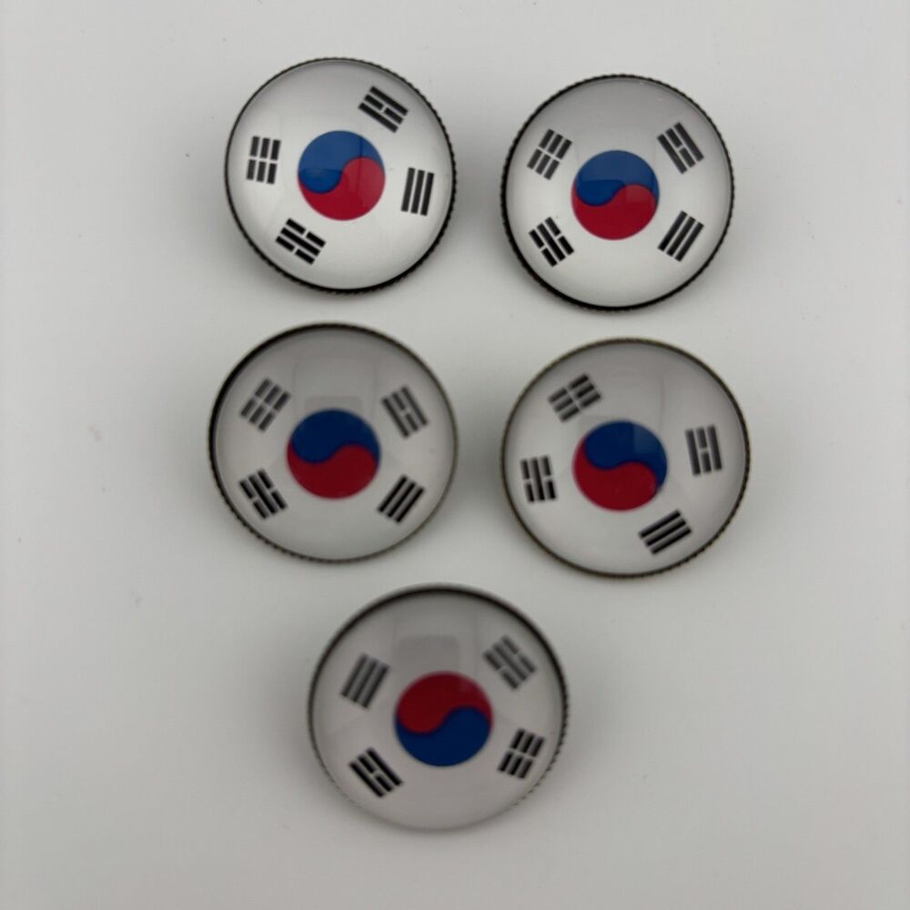 5pcs South Korea Flag Lapel Pin Set - Glass Dome Bronze Brooch Korean Badge